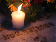 Candle at the grave of a journalist killed at the Maguindanao massacre