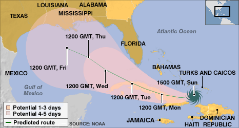 Bản đồ đường di chuyển của cơn bão