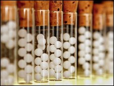 Vial containing pills for homeopathic remedies