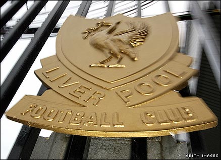 The Liverpool crest on the gates at Anfield