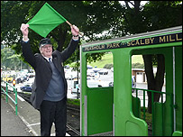 North Bay Railway guard with flag