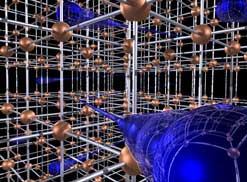 Computer generated image of how neutrons scatter off gold atoms. © Science and Technology Facilities Council