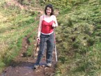 Julie McElroy using walking poles on 'The Whangie'