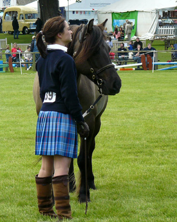 Kirstin McMurray and Trailthrow Tarskavaig wait in the main ring during the Highland Senior Gelding class. The horse was placed 5th in his class.