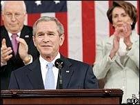O presidente dos EUA, George W. Bush, no discurso sobre o Estado da União