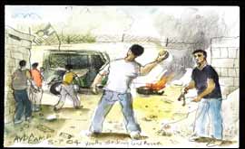 Palestinians throwing stones by Paul Gent