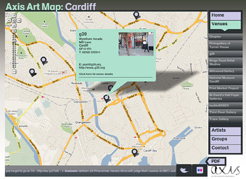 Screen grab taken of the Axis Art Map: Cardiff. Image courtesy of Axis