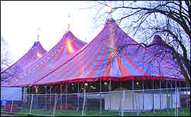 Exterior of tthe tents early in the morning
