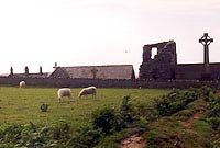 Adfeilion tŵr hen abaty Enlli