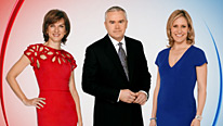Huw Edwards fronts the BBC's Royal Wedding coverage, with Fiona Bruce (left) and Sophie Raworth