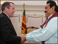 Liam Fox (l) with President Rajapaksa in Sri Lanka in February 2010