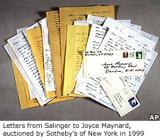 Letters from Salinger to Joyce Maynard, auctioned by Sotheby's of New York in 1999