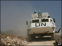 Carro da Unifil, atual força de paz da ONU no Líbano
