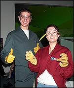 Iain and Katy in overalls