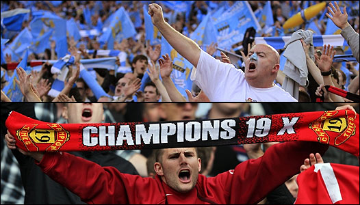 Aficiones de los dos equipos de Manchester, City y United