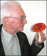 Howard Williams checks out a mushroom