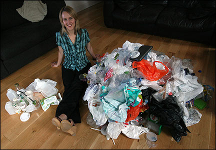 A month's worth of plastic before the experiment (right) and after