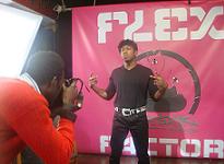 Dizzee in full Simon Cowell garms.