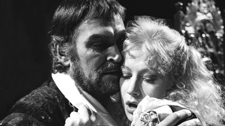 Black and white image of Stanley Baker with Helen Mirren in 1974 BBC production The Changeling