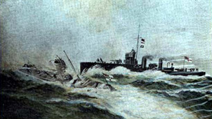 postcard of the sinking of U12, copyright Jim Macleod