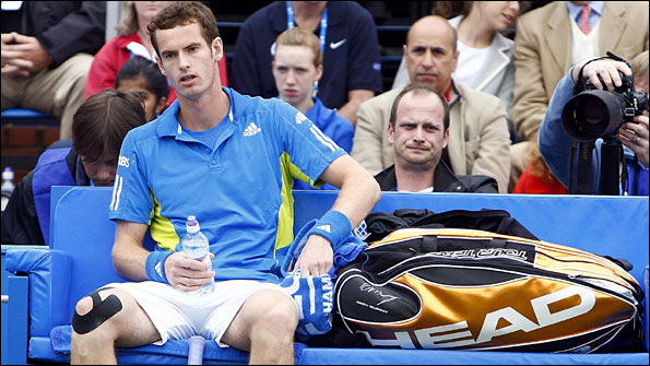 Andy Murray takes a rest during last week's Aegon Championships at Queen's Club