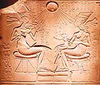 Akhenaten and Nefertiti playing with their daughters beneath the Aten