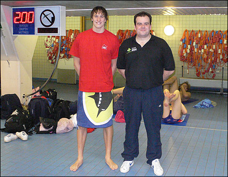 James Kirton and coach Russ Barber at Ponds Forge