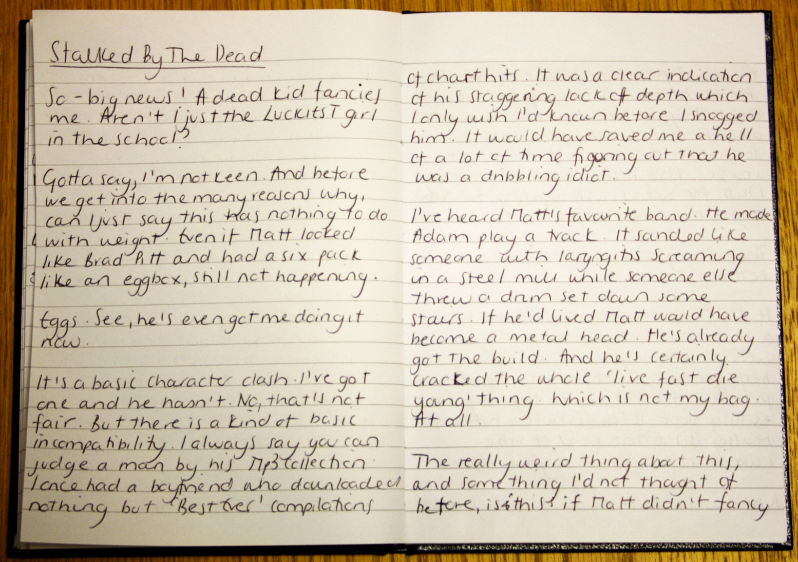 Christa's journal entry 'Stalked by the Dead' Page 1