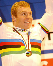 Chris Hoy in the World Champion's rainbow jersey (Image copyright: British Cycling)