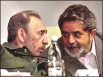 Os presidentes Fidel Castro e Luiz Inácio Lula da Silva