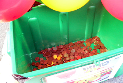 Coins in box at start of Katie's OB