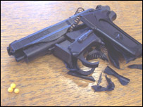 The remains of one of the toys destroyed by police