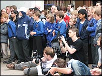 Crowds watching the demonstration
