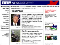 A graphic of the BBC News website in 1998