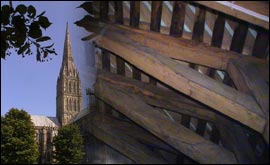 Timbers in the roof above Salisbury Cathedral's nave