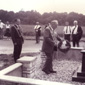 Leith laying a wreath in 1990 at the war memorial, Thiepval, the Somme