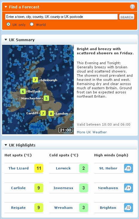 Screenshot of Find a Forecast web page