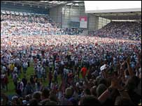 West Brom fans celebrating at the Hawthorns