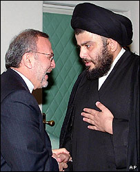 دیدار منوچهر متکی وزیر خارجه ایران و مقتدی صدر رهبر یک گروه شبه نظامی شیعه عراق، در تهران