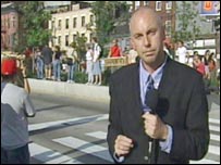 Steve Evans reports from outside the World Trade Center on 11 September, 2001