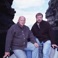 Gavin Bryars and Runi Brattaberg in Faeroes cave. Photo: Alan Brockie.