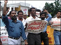 Journalists protesting threats by Minister silva (file photo)