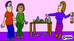 Crippen cartoon, showing a disapproving bystander lecturing the disabled woman's date for the night