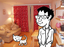 Khalid standing next to the new shelves