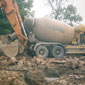 A cement lorry is called in to help building the foundations