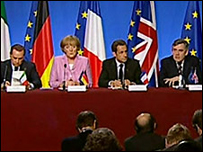 Bốn nhà lãnh đạo các nước có nền kinh tế lớn nhất châu Âu tại cuộc họp báo ở Paris