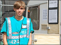 Alex outside the steward caravan