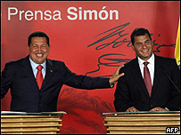 Os presidentes Hugo Chávez e Rafael Correa