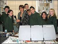 Year 8 pupils with the BBC's Sarah Ransome