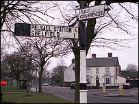 Pelsall station road sign